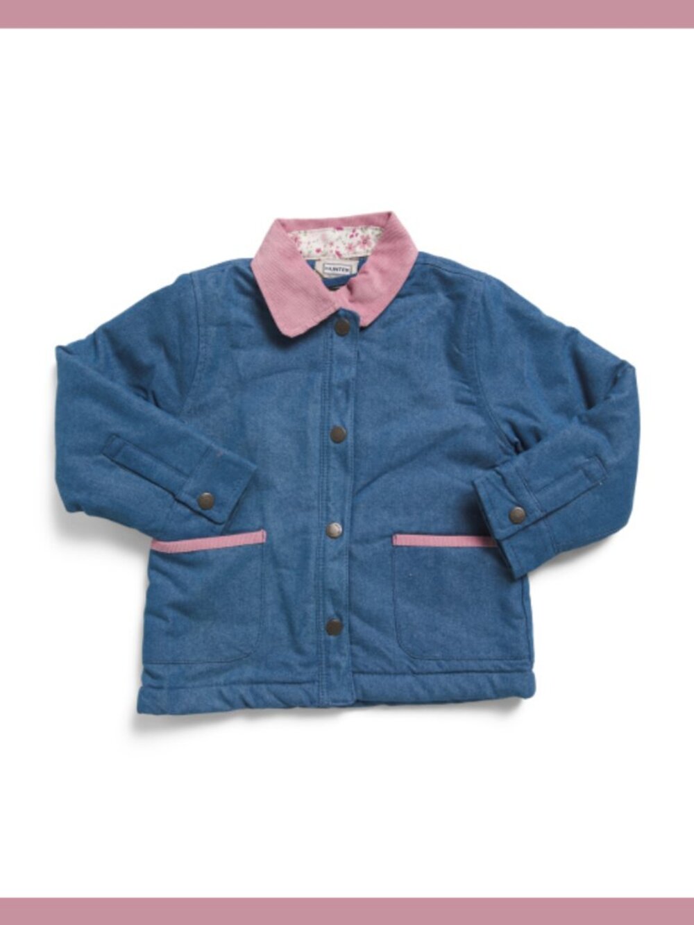 Hunter Girls Denim Barn Jacket Sherpa Lined Pink Corduroy Collar Snap Front NWT